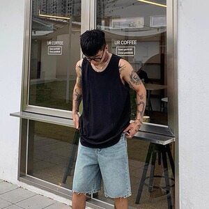 薄款纯色背心男士宽松无袖t恤潮牌运动健身外穿坎肩汗衫BDX37图片