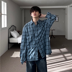美式格子衬衫男潮牌宽松慵懒风设计长袖衬衣2025新款痞帅撞色外套，男装衬衫，星座1210-1