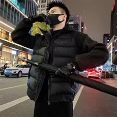 冬新款短款棉服复古ins时尚保暖针织拼接连帽宽松外套TT603P97，男装棉衣，星座1013-5