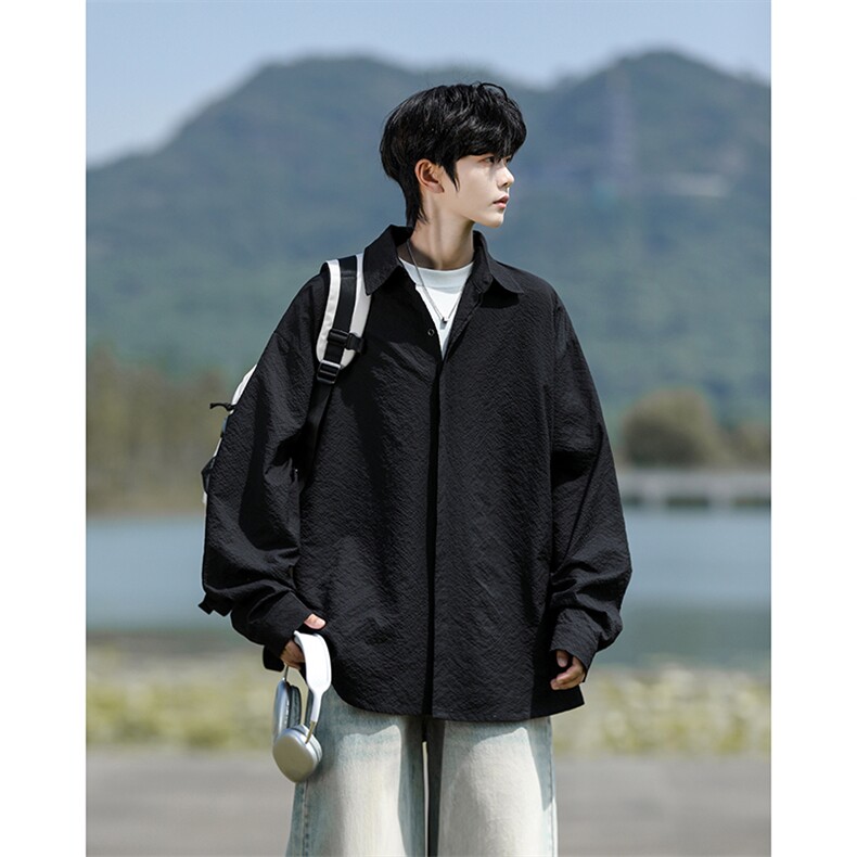 8XL-M泡泡纱盐缩肌理长袖衬衫男春季冰丝外套防晒衬衣CS29007P40,男装防晒衣,电商B312
