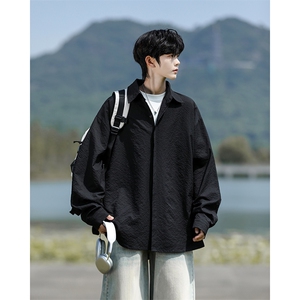 8XL-M泡泡纱盐缩肌理长袖衬衫男春季冰丝外套防晒衬衣CS29007P40图片