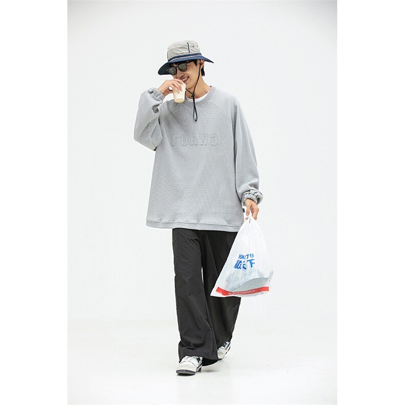 N2312025秋款日潮cityboy简约贴布绣圆领华夫格卫衣男,男装卫衣,电商S006（B521）