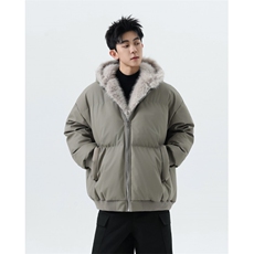 重工短款休闲舒适连帽PU皮座山雕棉服男女潮牌大码棉袄2319P118，男装棉衣，星座506-1