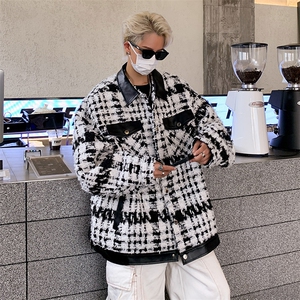 秋季编织小香风男女款拼接夹克格子上衣 A071-JK105-P110图片