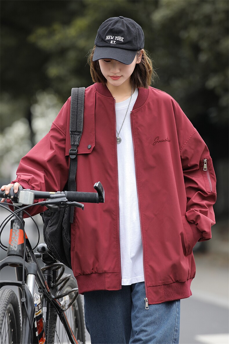 中性秋装宽松防水棒球领飞行服绣花夹克女装秋季大码外套S229-P88,男装夹克,电商A233-1