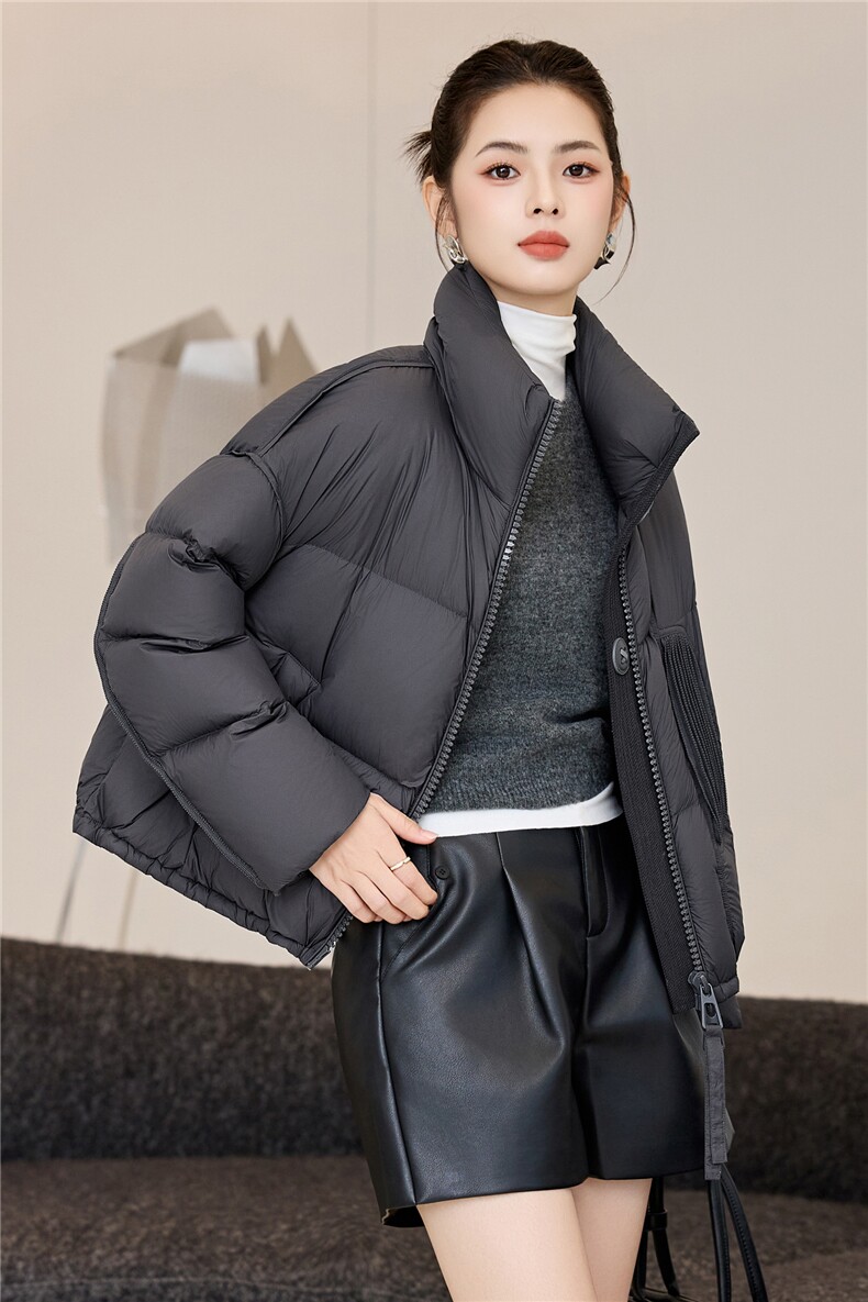 韩版立领新款时尚羽绒服女短款通勤百搭白鸭绒面包服冬季外套女,女装羽绒服,阿舍尔精品
