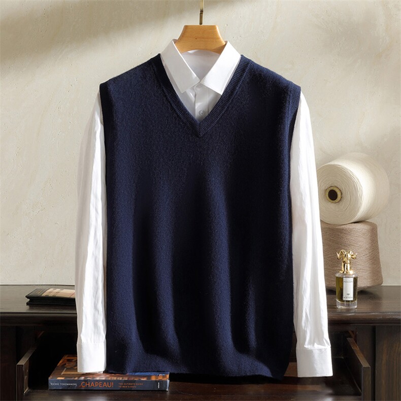 2025秋冬新款女羊绒衫100纯羊绒马甲V领针织套头马甲保暖羊绒马甲，男装背心/马甲，澳坤羊绒