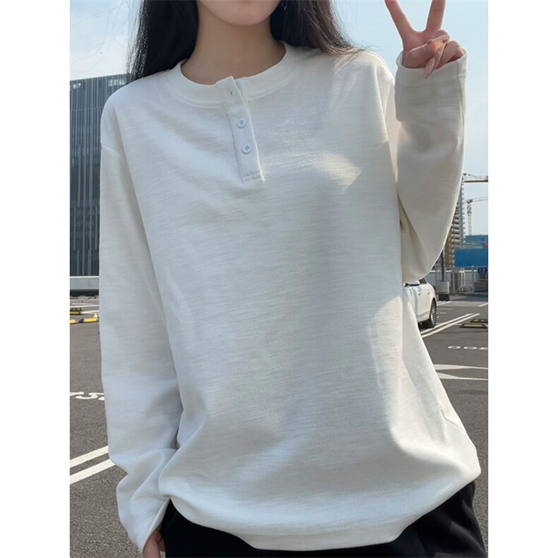 休闲百搭纹理感亨利领宽松纯色打底衫长袖T恤男T24521-特P42控78,男装T恤,电商A001-1