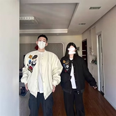 网红同款美式街头徽章字母刺绣棒球服外套男女宽松加厚高街夹克，男装夹克，四季星座505