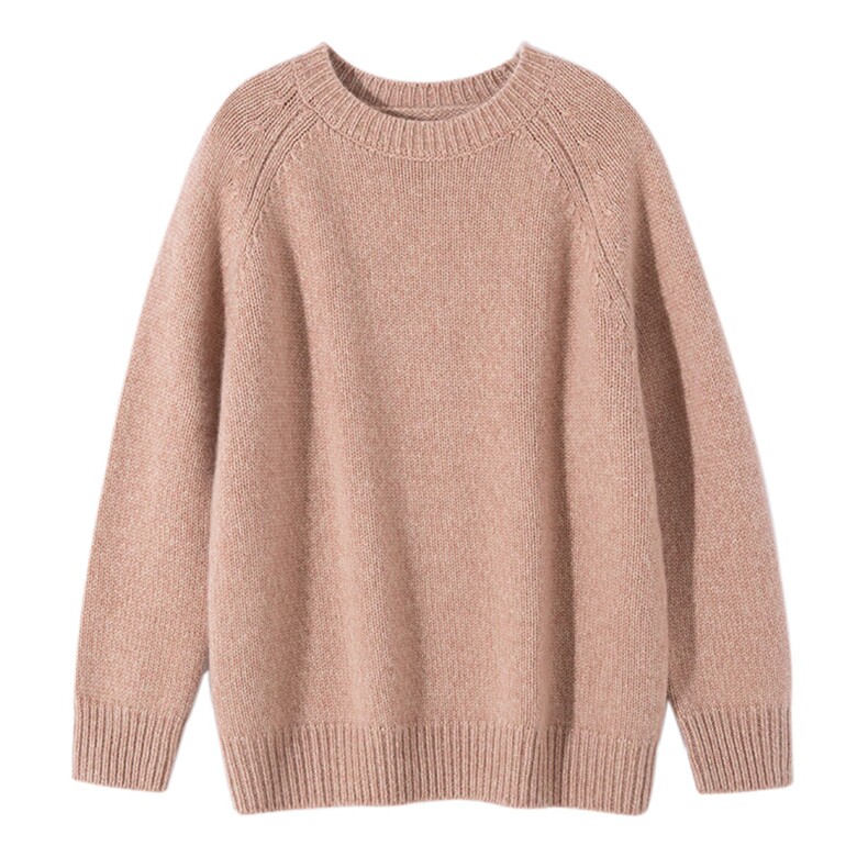 2025年秋季宽松型通勤长袖单件花纱圆领插肩时尚百搭通勤，女装羊绒衫，博友羊绒