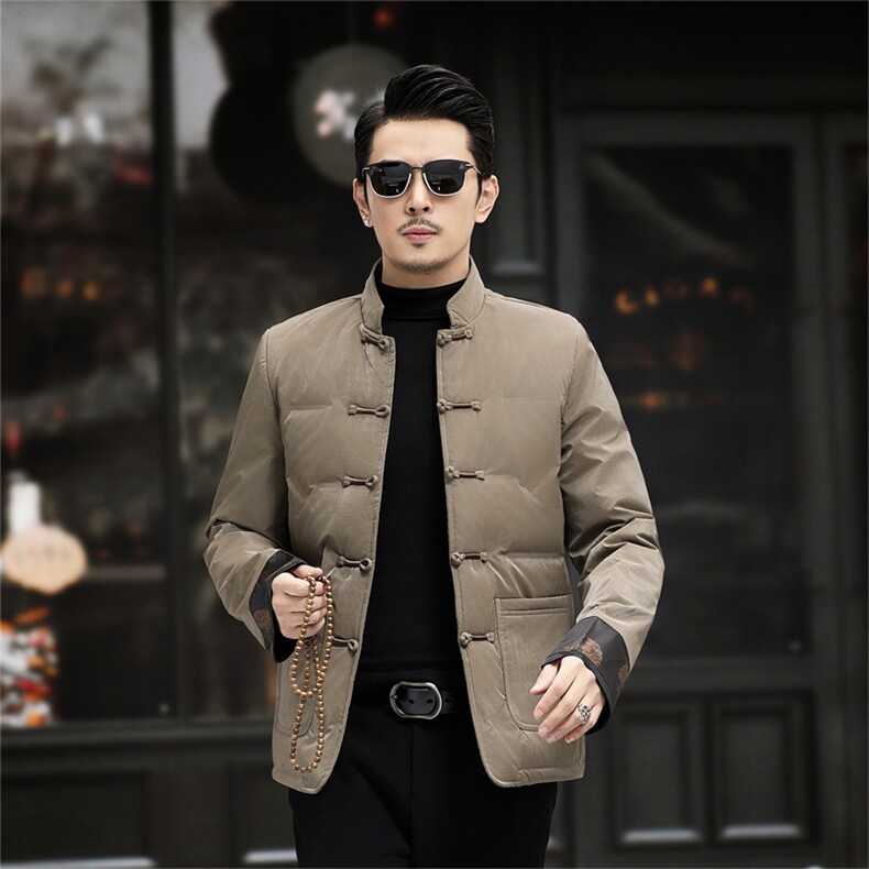 中年唐装90%白鸭绒复古盘扣风中式爸爸羽绒服外套A517-P198，男装羽绒服，星座1105-3