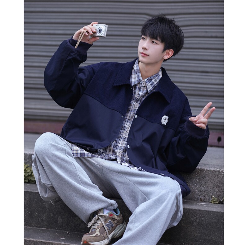高品质！23秋季新款毛巾绣拼接翻领夹克外套GJK232-P80控108,男装夹克,电商B370