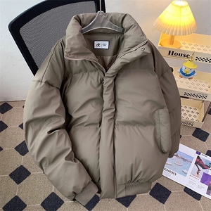 现货5W件冬季三防重磅硬挺boxy短款羽绒立领PU皮棉衣外套加厚棉服图片