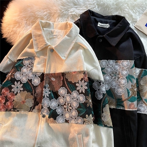 2025秋季新款中性风休闲宽松潮拼接翻领大码M-5XL夹克男7568P85图片