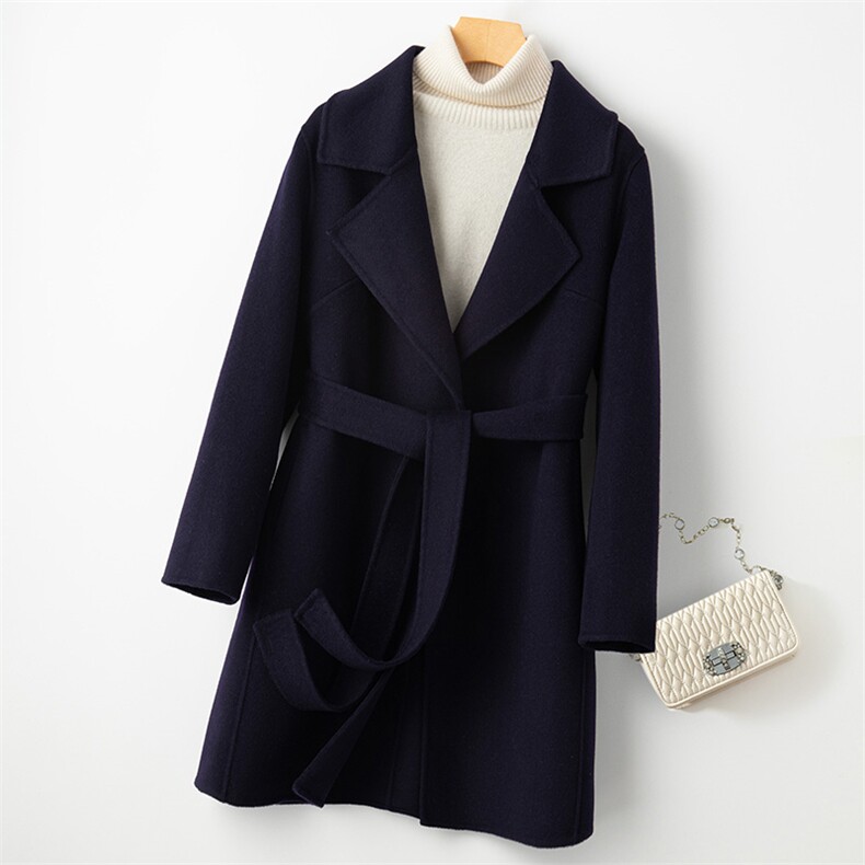 中长款高端紫色加厚毛呢外套纯羊毛女秋冬新款小个子双面羊绒大衣，女装双面呢大衣，佳恩服饰