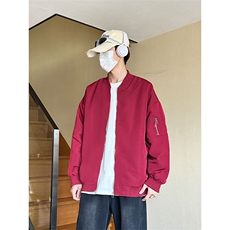 新款春季纯色男棒球风夹克宽松圆领工装休闲夹克外套JK3214-P65，男装夹克，电商A128