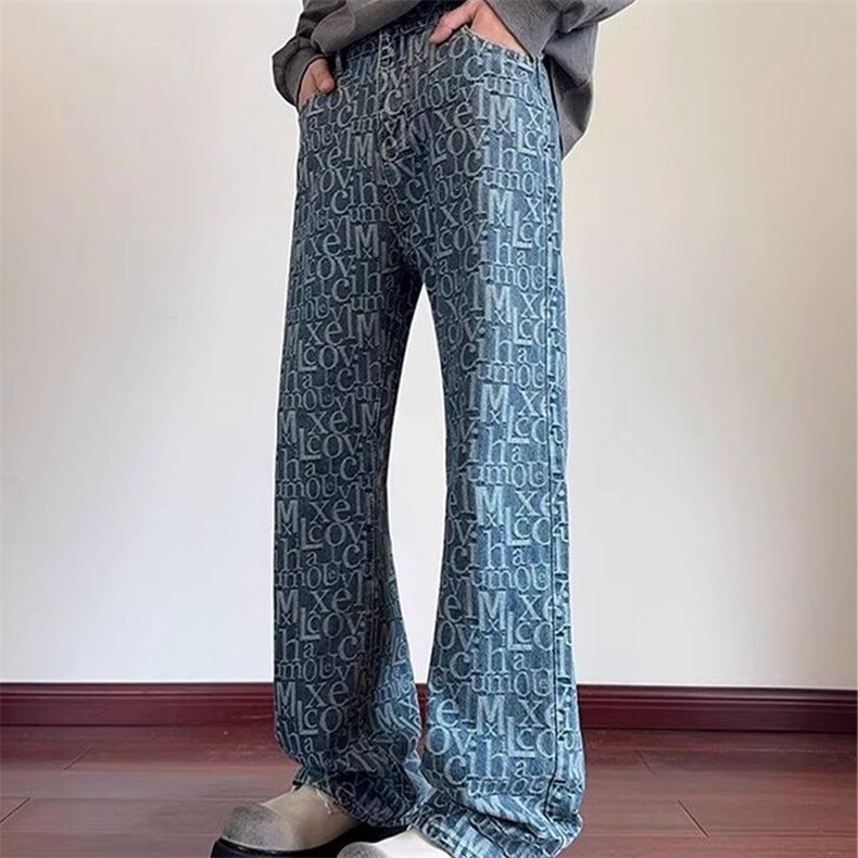 1506-1/GQ0020/P43满印字母提花牛仔裤夏季美式高街裤子,男装牛仔裤,星座1506A