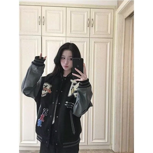 潮牌毛巾绣字母棒球服外套男女2026春秋季复古宽松潮流情侣夹克图片