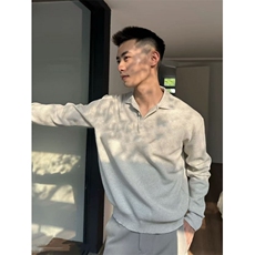老钱风纯色polo毛衣鱼鳞纹针织衫套头加厚款H58019-P70，男装针织衫/毛衣，星座1012-1