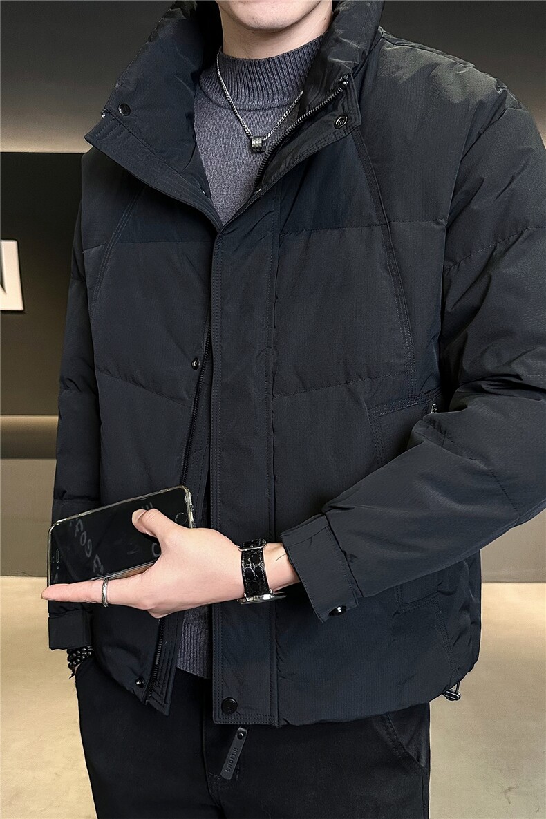 6808-M-3XL-P195标50绒店主风冬简约立领纯色拼皮休闲羽绒服男,男装羽绒服,电商B255