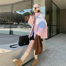 设计感小众撞色连帽面包服棉袄女短款2024年冬季加厚新款羽绒棉服，女装棉衣/棉服，2C032