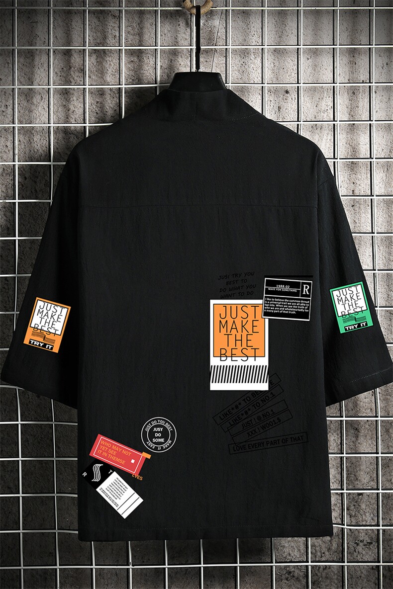 HF59121-P40风汉服男开衫外套七分袖道袍网格挂拍,男装民族服装,电商A040A