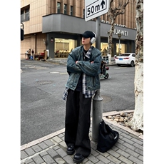 【有货】假两件牛仔外套男春秋格子衬衫拼接工装夹克JK8624CC-P85，男装夹克，星座1007（原301D）