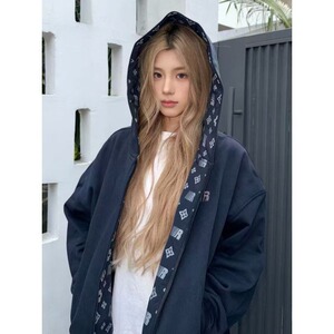 美式高街水洗做旧卫衣女春季2025新款春秋款宽松连帽开衫拉链外套图片