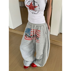 美式复古字母印花运动卫裤男女慵懒风阔腿休闲长裤，女装休闲裤，星座1210-1