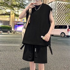 短袖男夏季套装2026新款运动坎肩飘带无袖t恤男A436-D229-P65，男装T恤，电商A436
