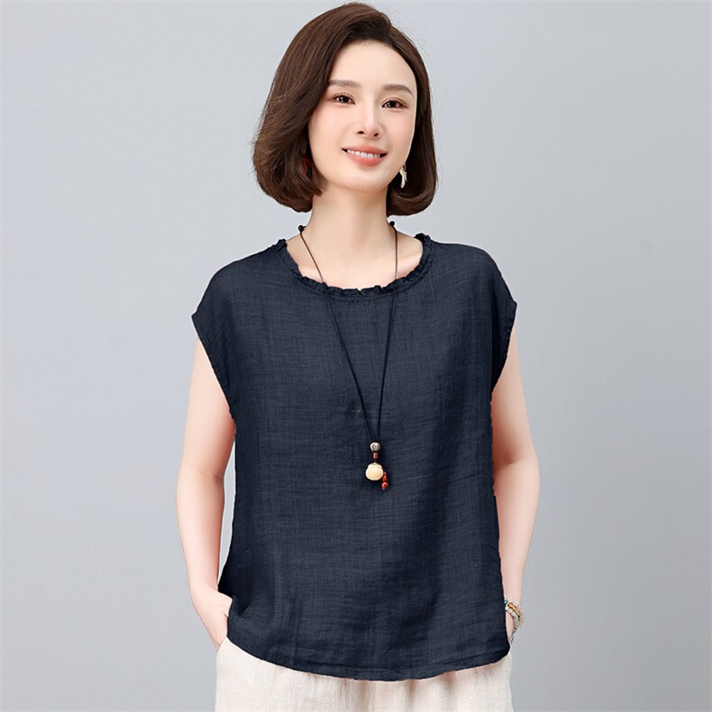 纯苎麻女夏季2025新款轻奢高级感洋气减龄妈妈夏装刺绣休闲图片