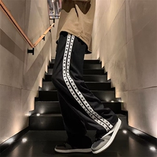 美式高街ins潮宽松华夫格直筒卫裤运动休闲长裤YSTY09-p35加绒45，男装休闲裤，星座1008
