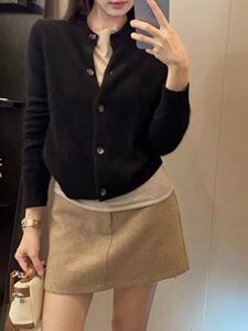 长袖针织开衫女宽松百搭纯色羊毛休闲外套上衣图片