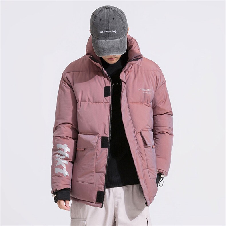 日系新款变色龙棉衣男亮面反光棉袄立领面包服棉服3367-P80控138,男装棉衣,星座207