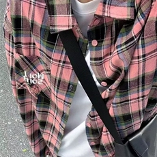 C59-P32美式复古红色格子衬衫，男装衬衫，电商B323A