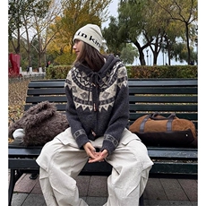 灰色费尔岛毛衣女款2025新款冬季穿搭慵懒高级感加厚针织开衫外套，男装针织衫/毛衣，星座813-2