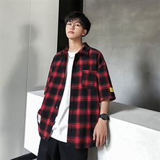 男士港风格子休闲短袖衬衫夏季大码日系款号C741P30【特价】，男装衬衫，电商A007