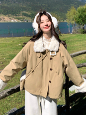 新款！羊羔毛拼接派克服羽绒服2C133-8993-P255-K378，女装羽绒服，2C133
