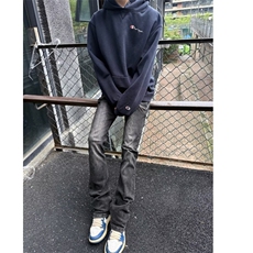 美式vibe风水洗猫须牛仔裤男秋冬高街修身窄版直筒裤子高腰微喇裤，男装休闲裤，星座603-2