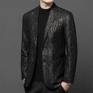 春秋款海宁真皮皮衣男印花男装西服商务休闲外套爸爸装夹克图片