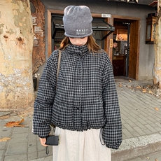 有货！【新款】韩系棉布格子小个子面包羽绒服8853-P240-K329，女装羽绒服，2C305