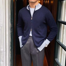 拼色双拉链开衫毛衣上衣男士外套英伦男士立领修身针织衫休闲，男装针织衫/毛衣，星座1210-1