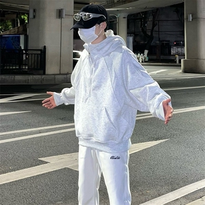 抖音得物二开 美式重磅宽松结构拉链设计防风高领连帽卫衣外套W76图片