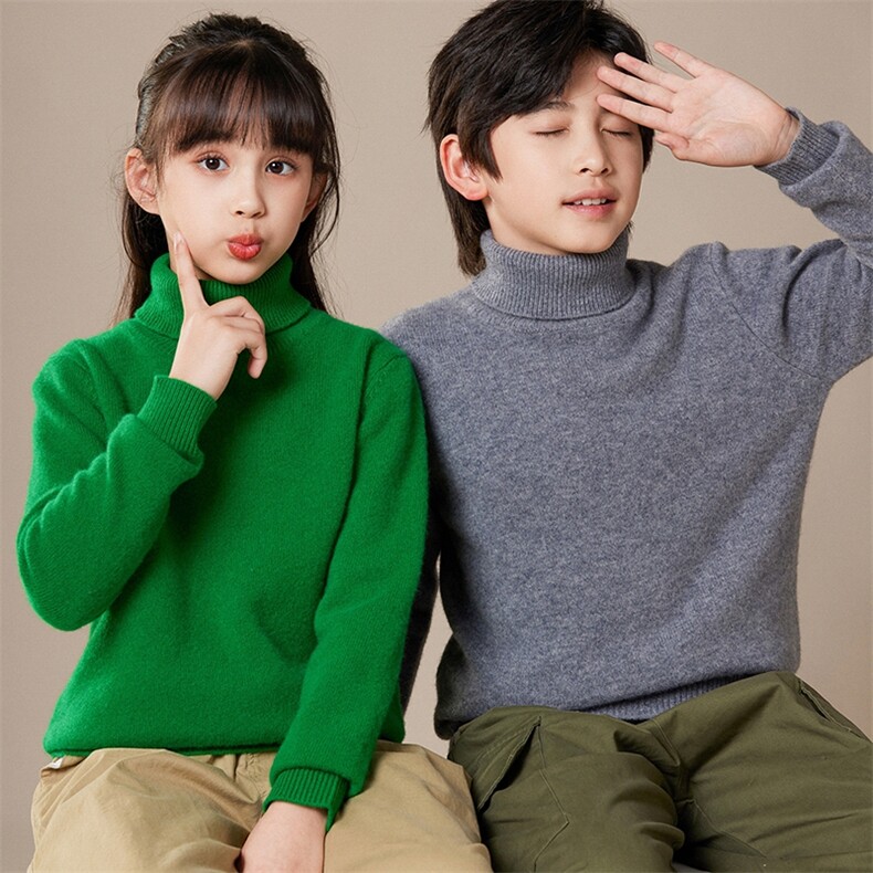 时尚儿童高领毛衣纯色舒适保暖针织衫男女童秋冬新款,童装儿童针织衫,质第童装店