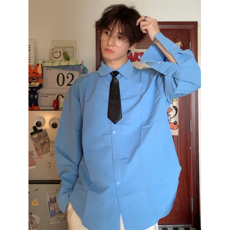 秋季新款港风美式日系vibe学院风纯色翻领长袖衬衫男潮 ZC757-P38图片