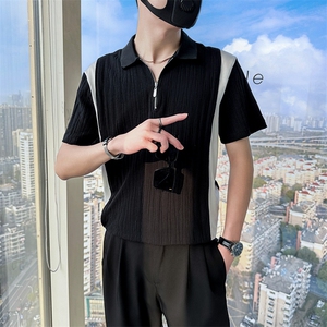 2024夏季新款发型师POLO衫男短袖潮流不对称设计感 A368-PL54-P60图片