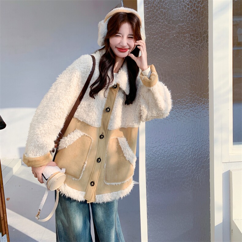 【新款】拼接撞色皮毛一体外套2C131-703-P215K318,女装短外套,2C131