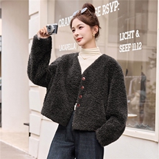 2025冬装新款简约时尚皮毛一体外套，女装毛呢外套，芭米依尚