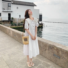 娃娃领连衣裙夏日减龄裙子碎花有收腰2C323-1139-P125-K188，女装连衣裙，2C323