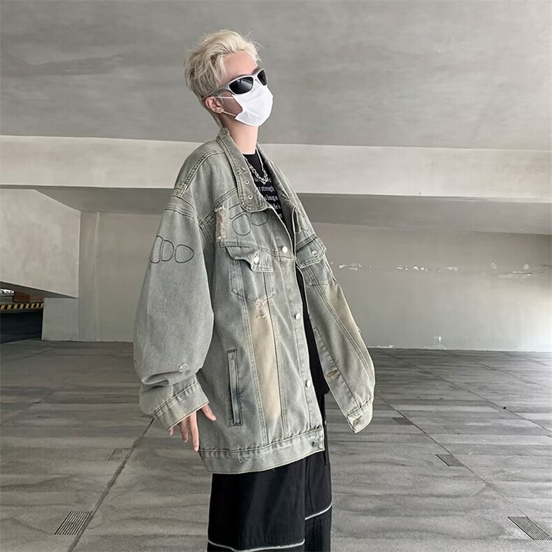 复古做旧机车牛仔外套男小众外套J2148P80,男装工装外套,星座1116-2